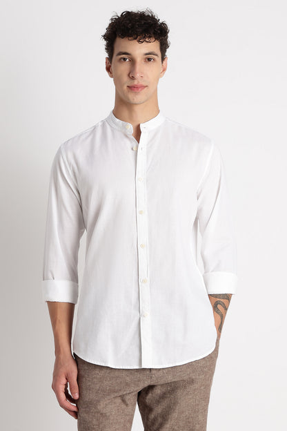 Cotton Linen Slim Fit Shirt White