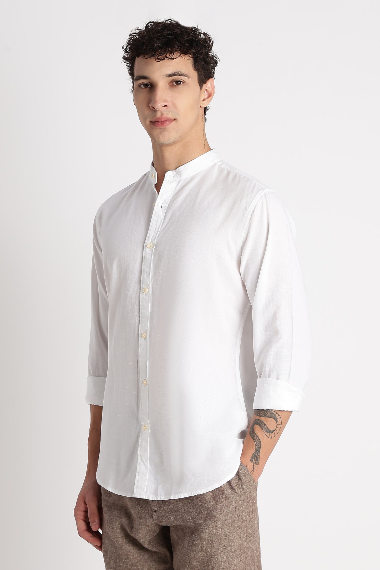 Cotton Linen Slim Fit Shirt White