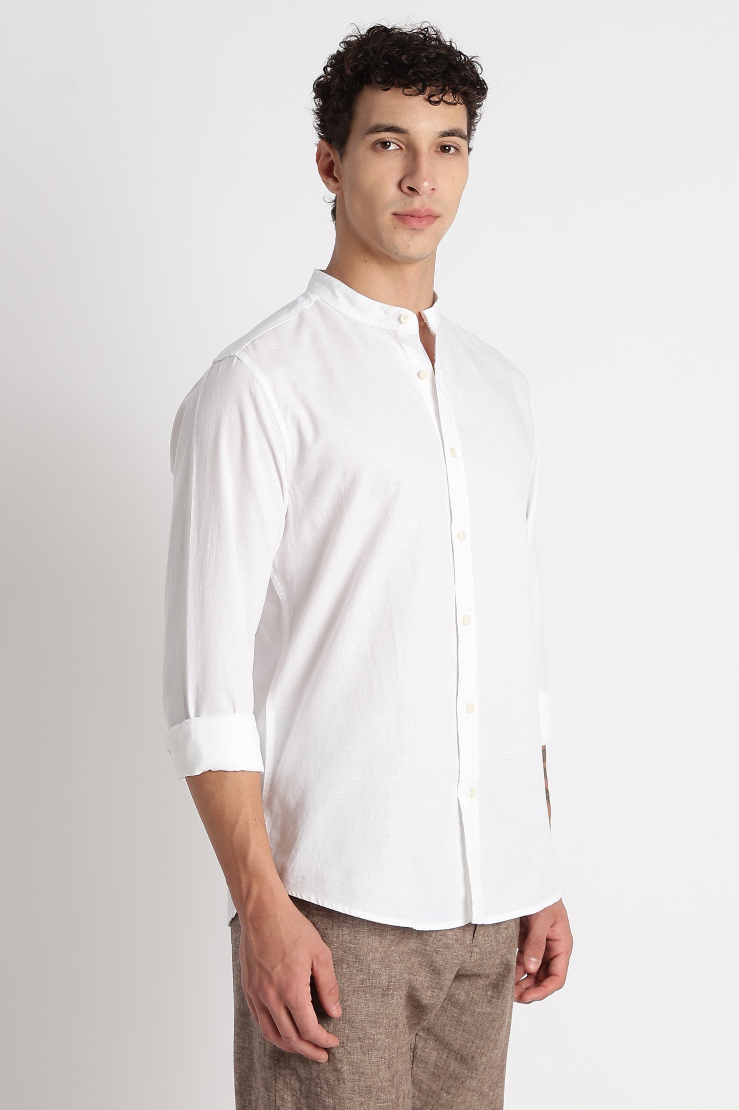 Cotton Linen Slim Fit Shirt White