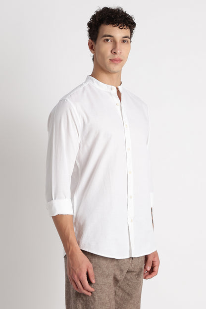 Cotton Linen Slim Fit Shirt White
