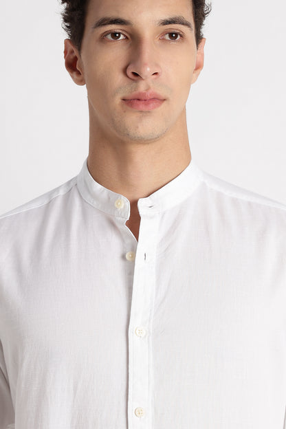 Cotton Linen Slim Fit Shirt White