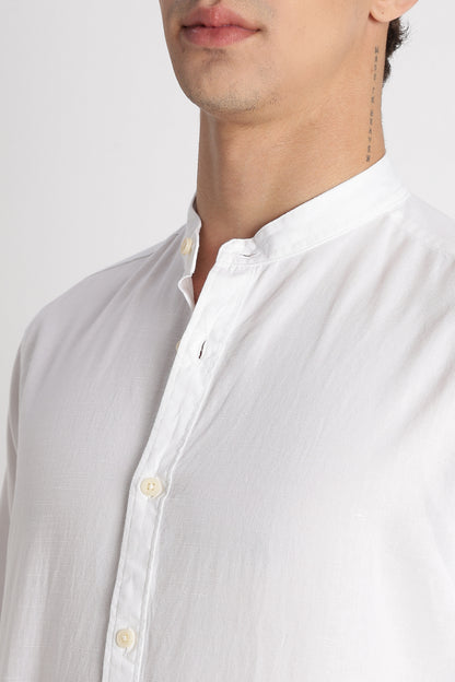 Cotton Linen Slim Fit Shirt White