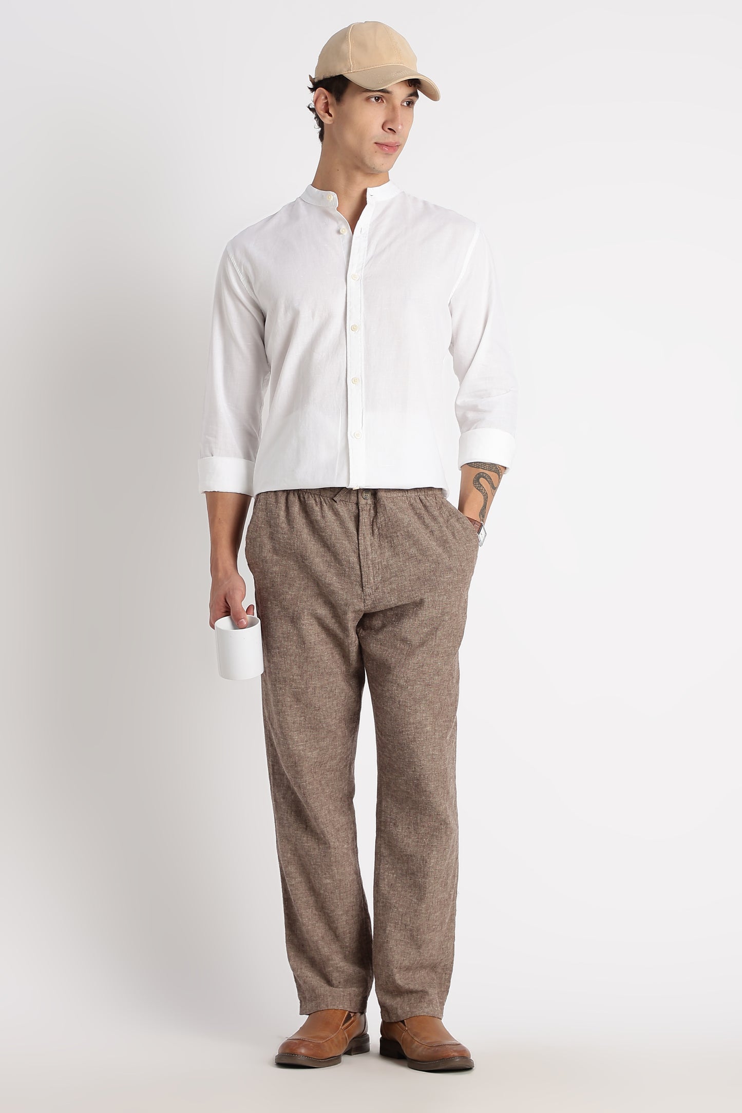 Cotton Linen Slim Fit Shirt White