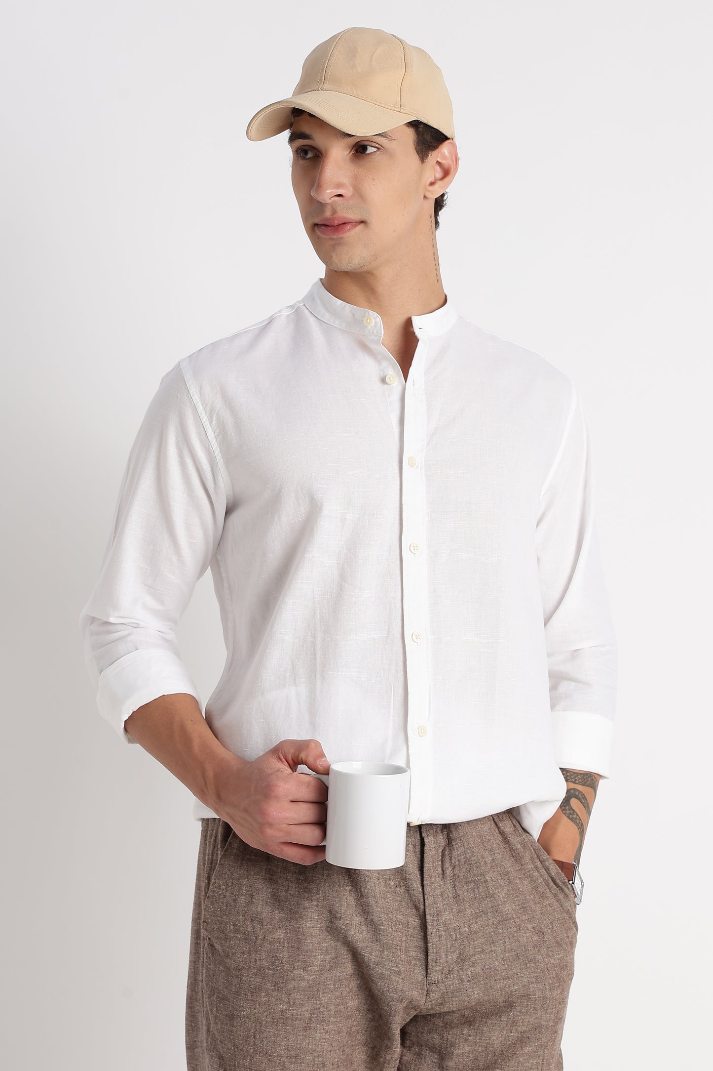 Cotton Linen Slim Fit Shirt White