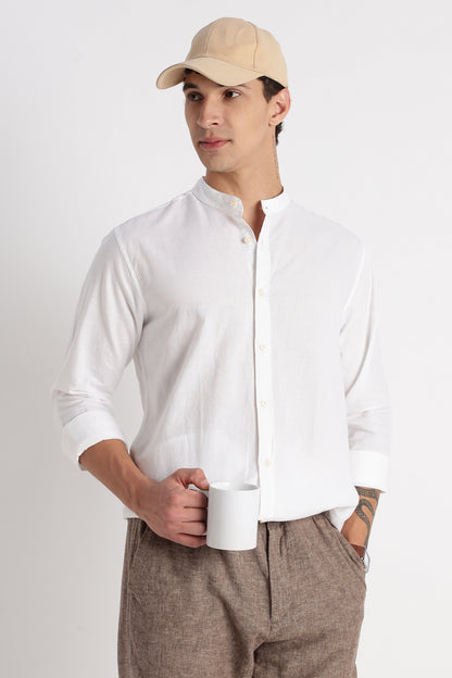 Cotton Linen Slim Fit Shirt White