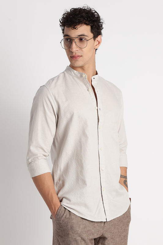 Cotton Linen Slim Fit Shirt Off White