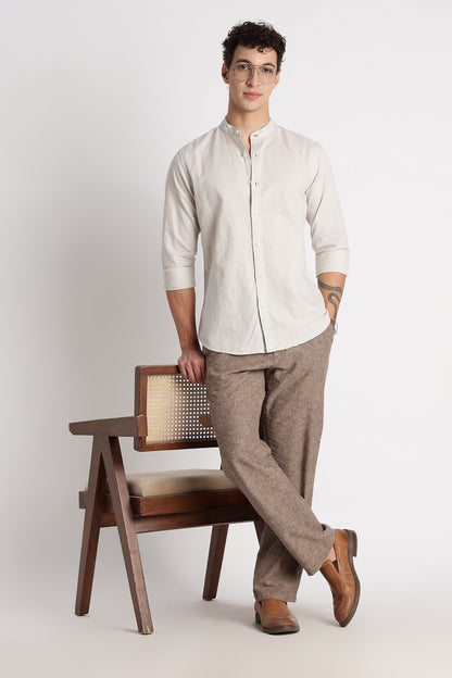 Cotton Linen Slim Fit Shirt Off White