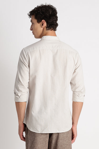 Cotton Linen Slim Fit Shirt Off White