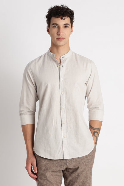 Cotton Linen Slim Fit Shirt Off White