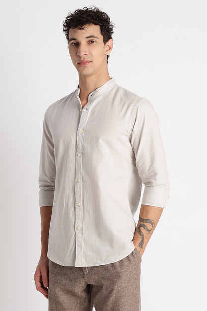 Cotton Linen Slim Fit Shirt Off White