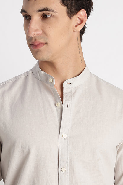 Cotton Linen Slim Fit Shirt Off White