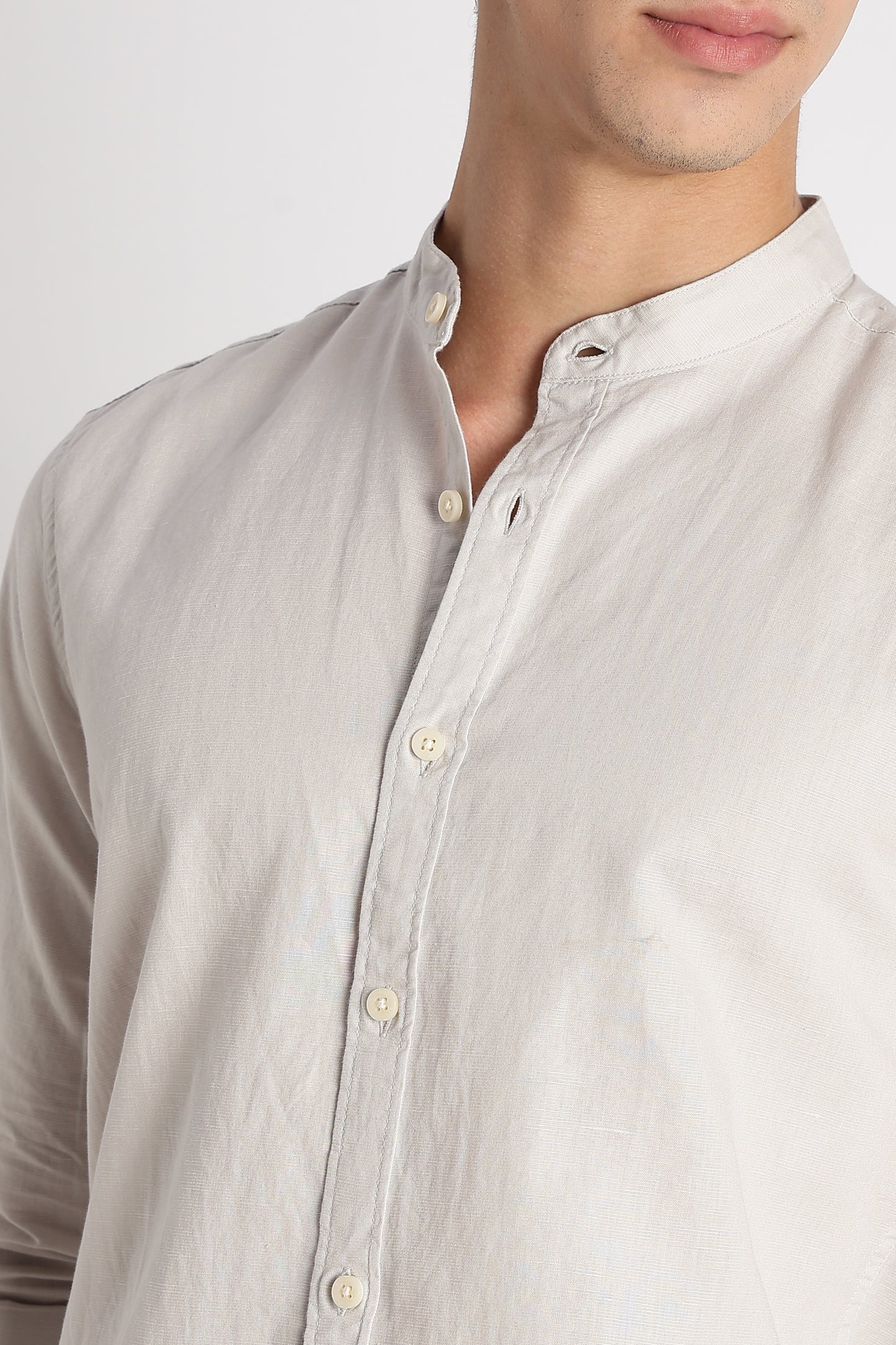 Cotton Linen Slim Fit Shirt Off White