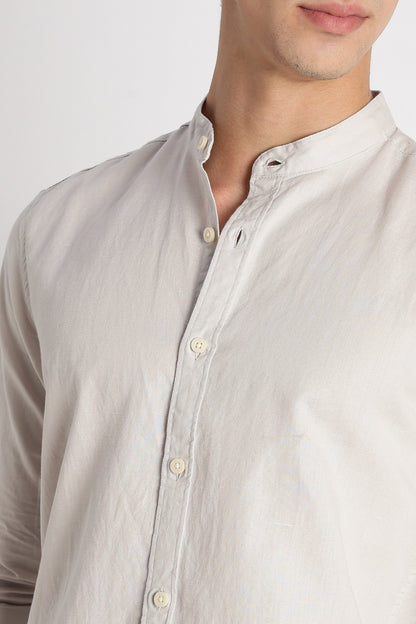 Cotton Linen Slim Fit Shirt Off White