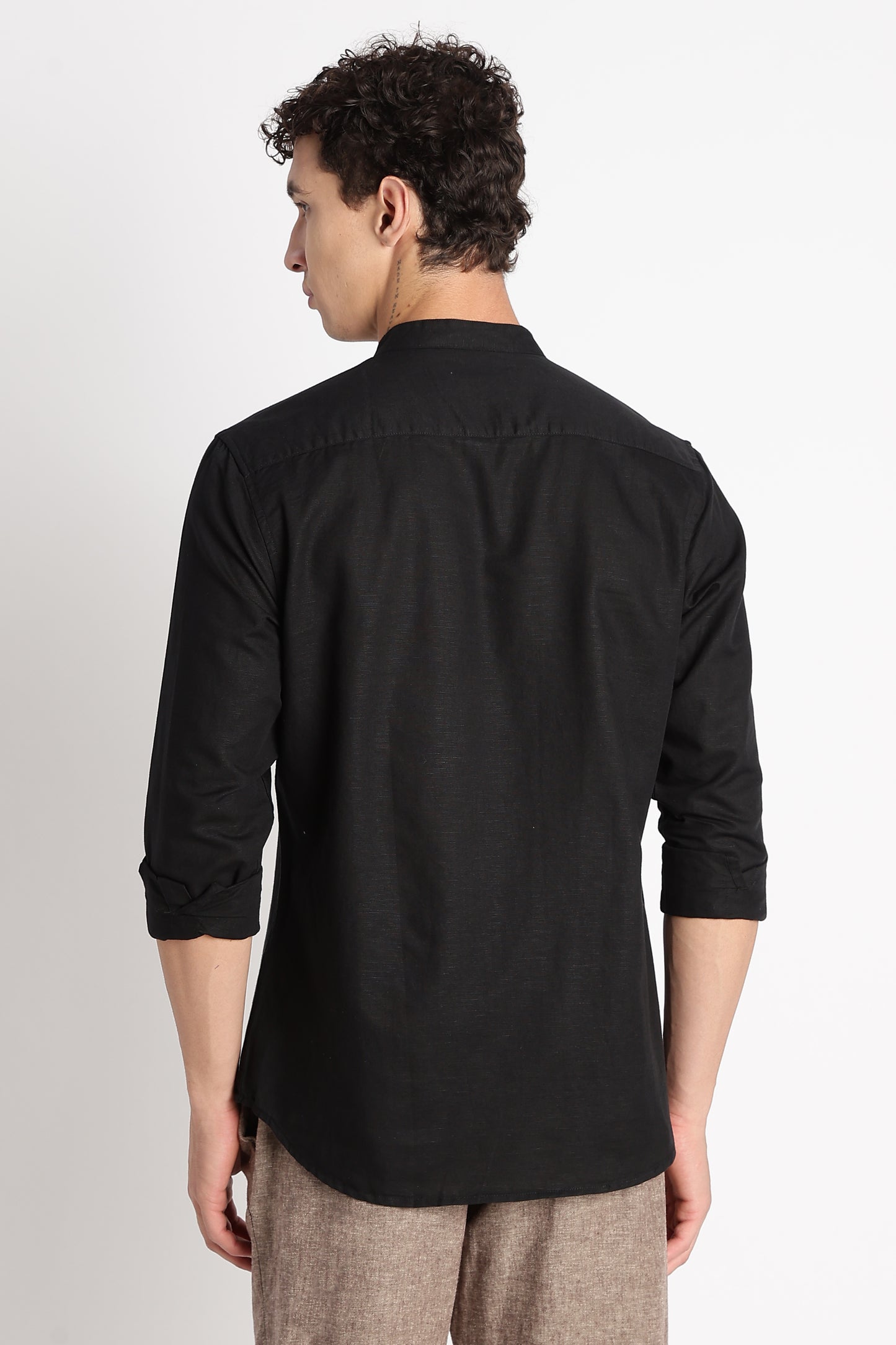Cotton Linen Slim Fit Shirt Black