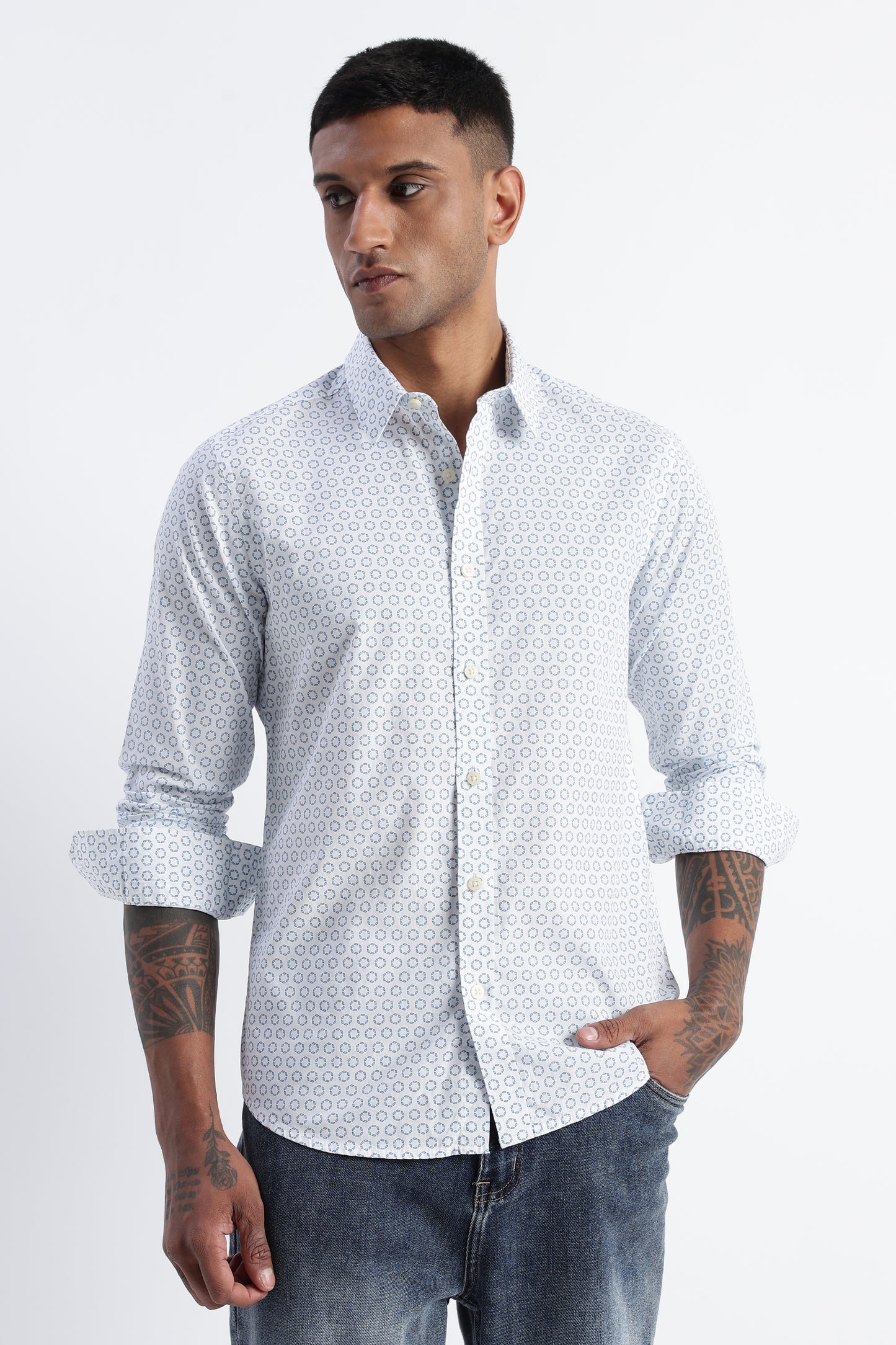 Micro-Print Shirt White