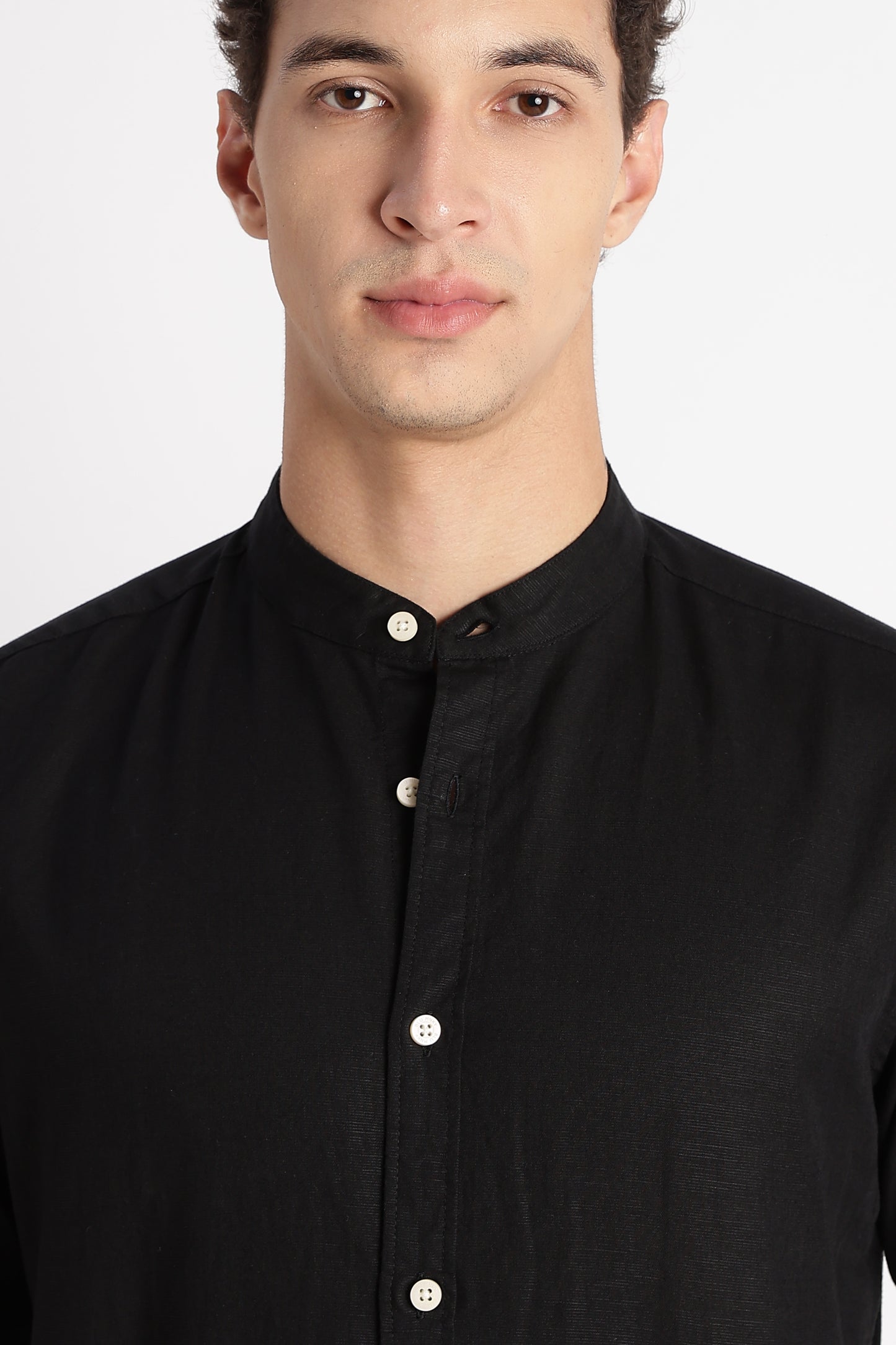 Cotton Linen Slim Fit Shirt Black