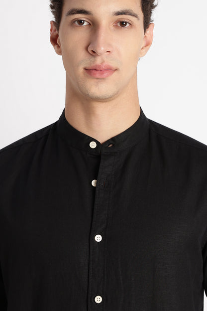 Cotton Linen Slim Fit Shirt Black