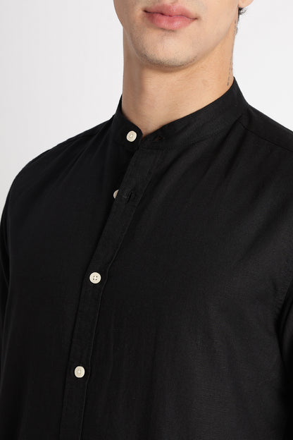 Cotton Linen Slim Fit Shirt Black