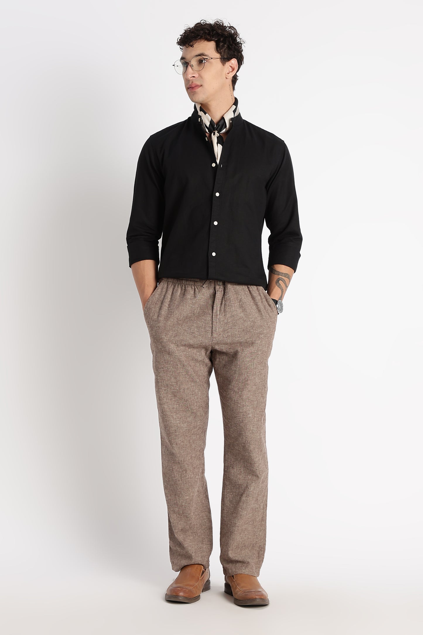 Cotton Linen Slim Fit Shirt Black