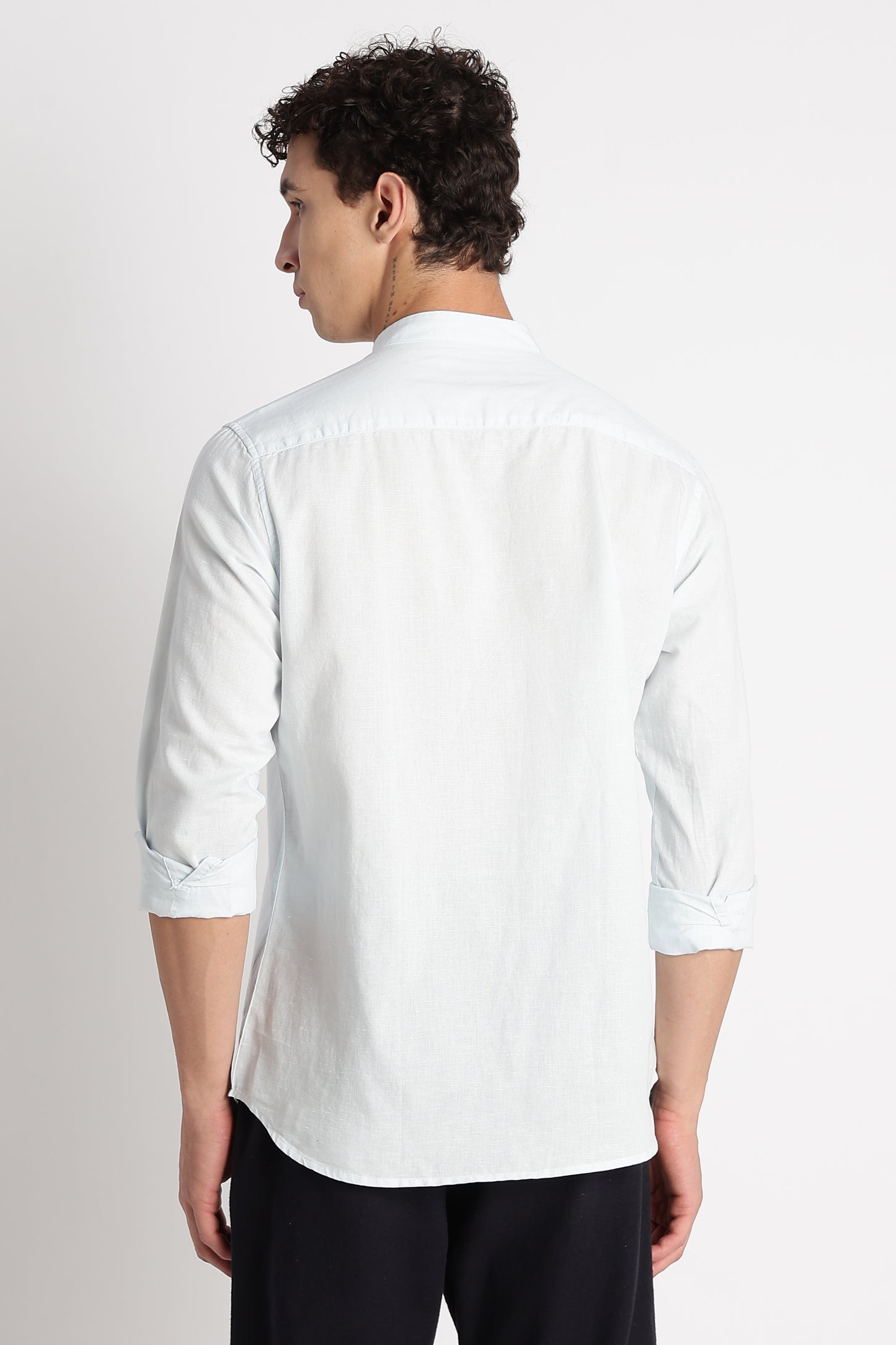 Cotton Linen Slim Fit Shirt Lt Blue