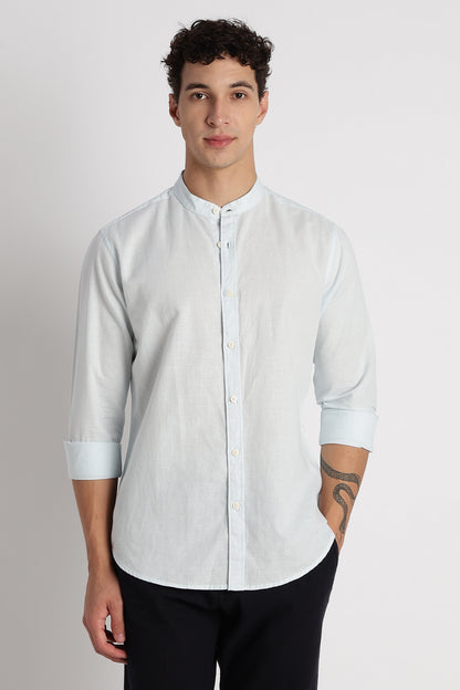 Cotton Linen Slim Fit Shirt Lt Blue