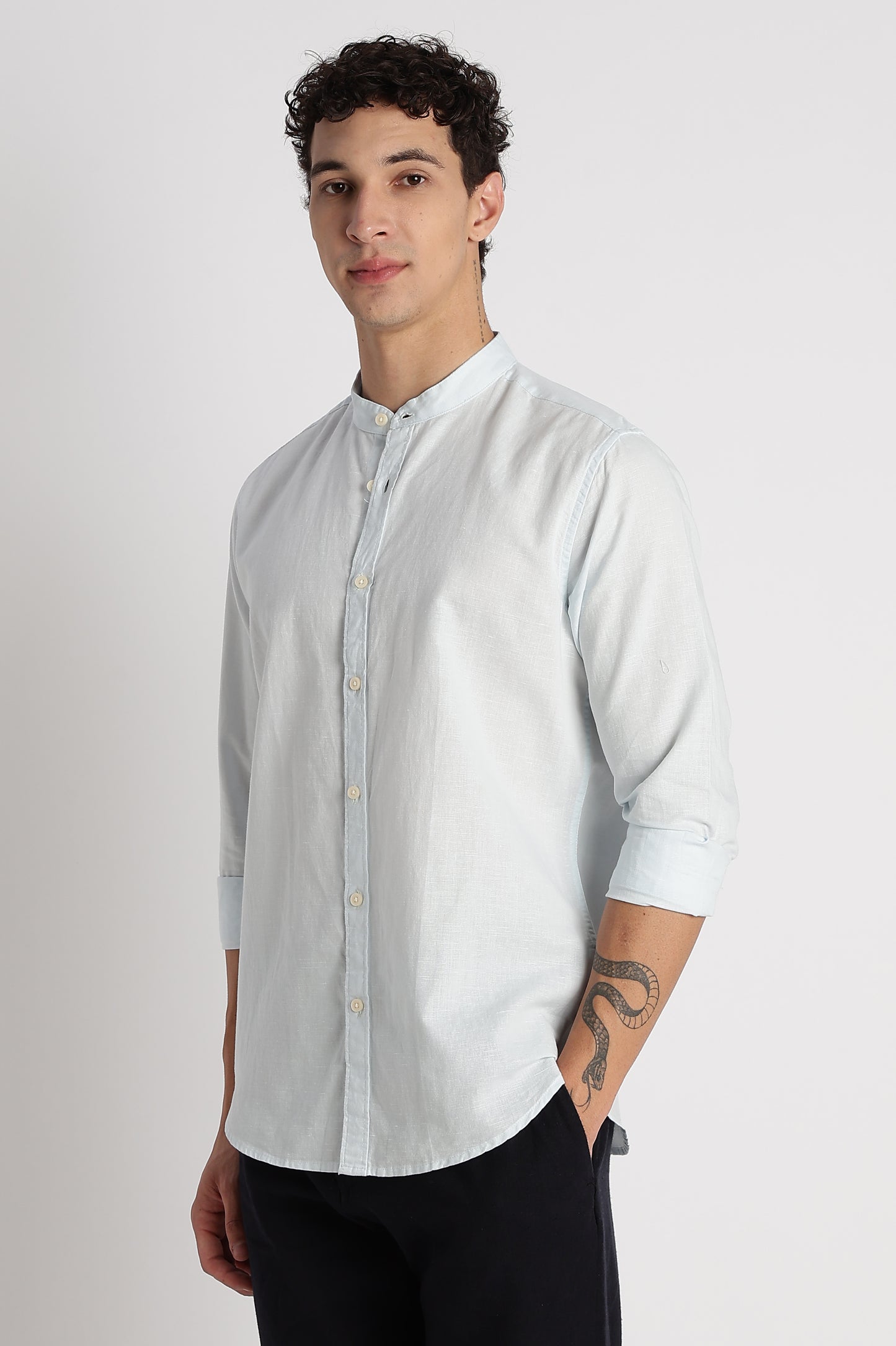 Cotton Linen Slim Fit Shirt Lt Blue