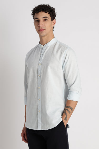 Cotton Linen Slim Fit Shirt Lt Blue