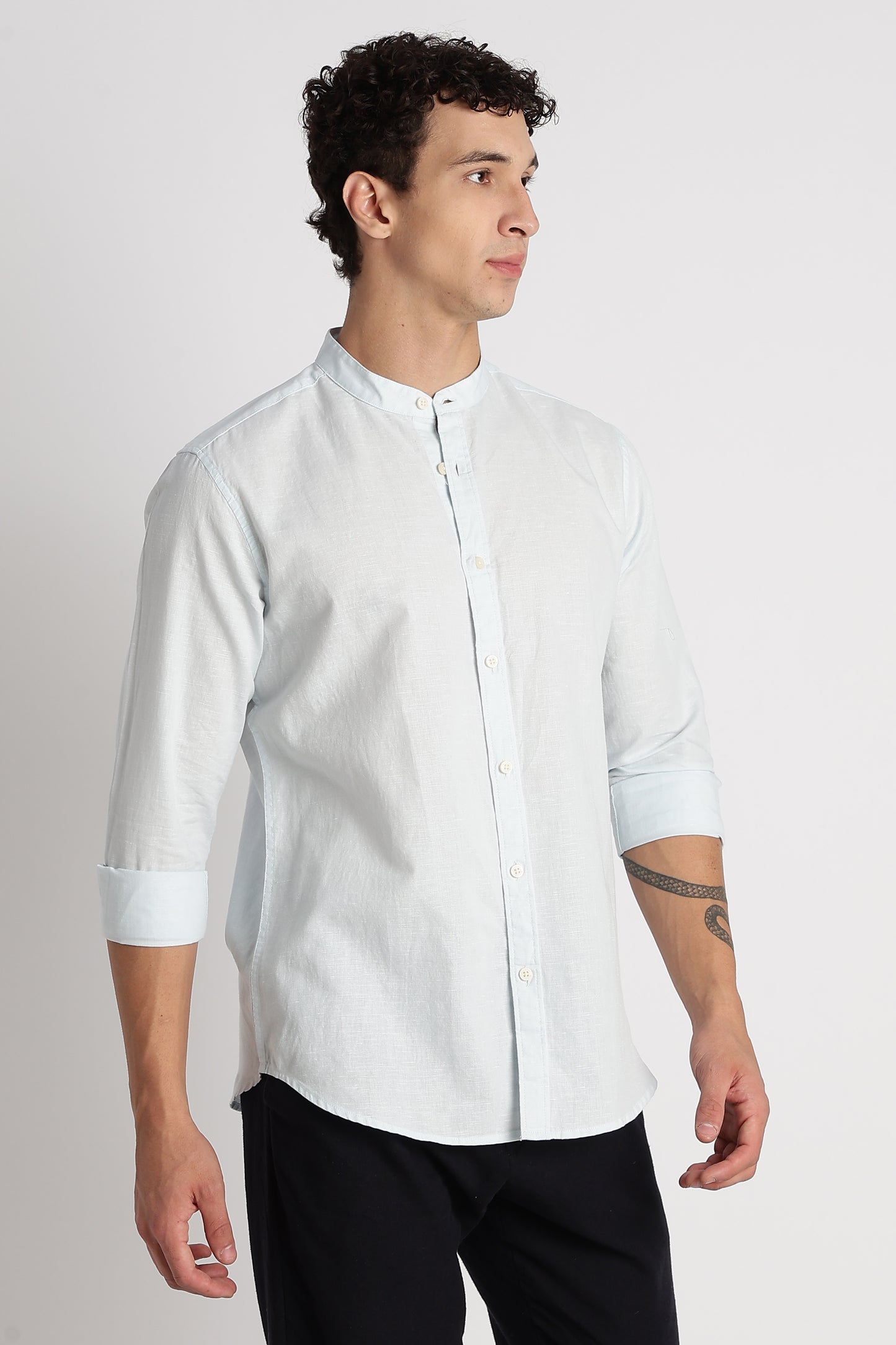 Cotton Linen Slim Fit Shirt Lt Blue