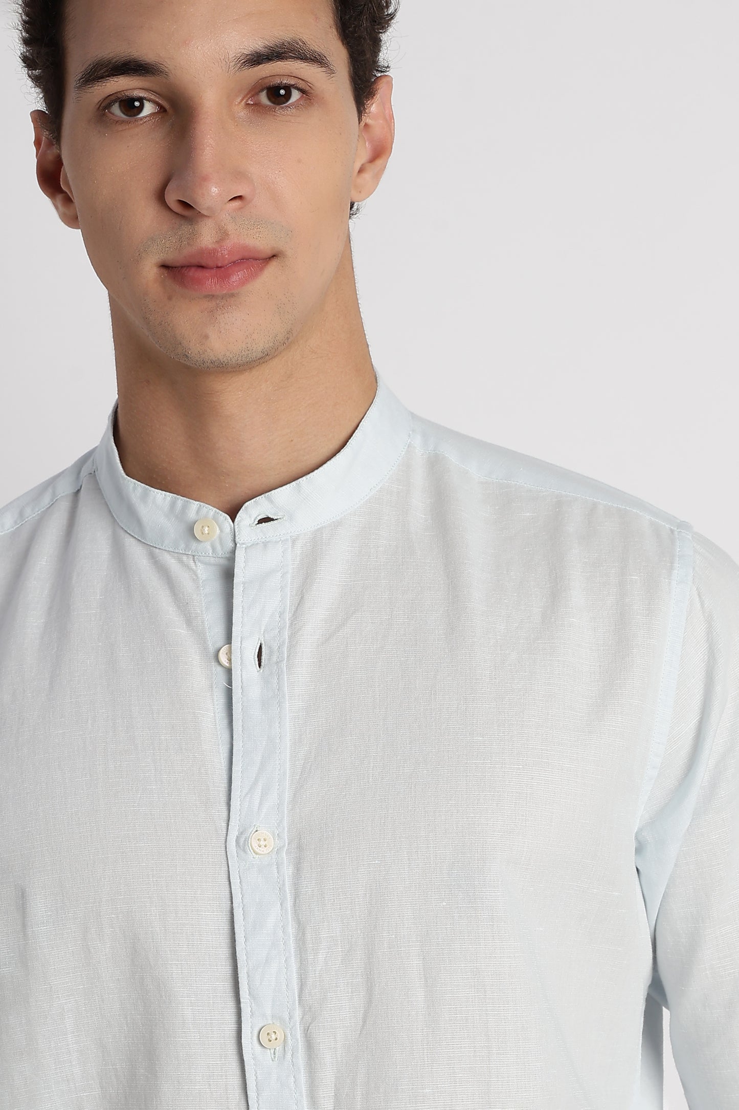 Cotton Linen Slim Fit Shirt Lt Blue
