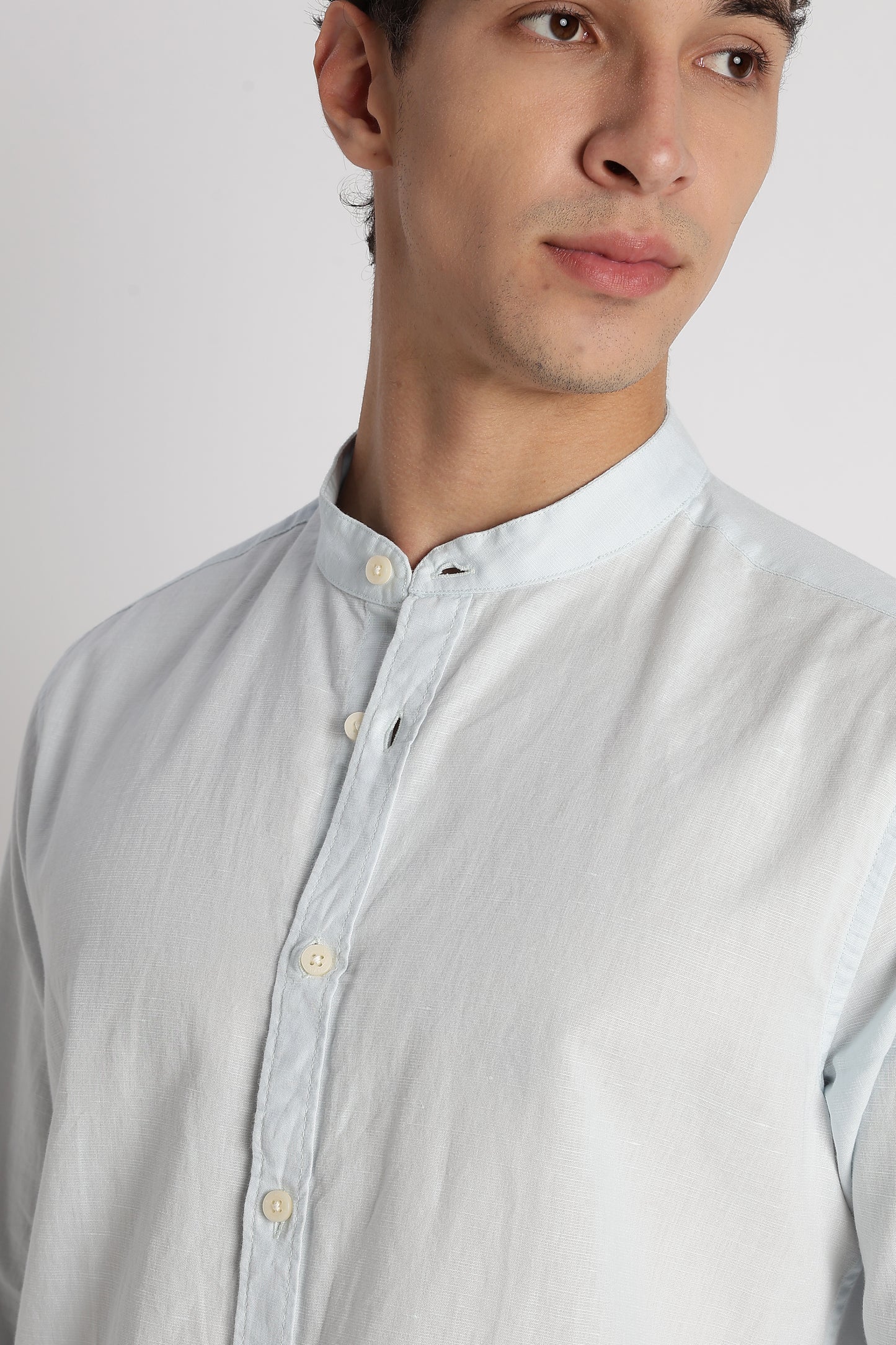 Cotton Linen Slim Fit Shirt Lt Blue