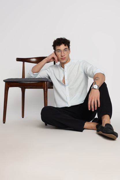 Cotton Linen Slim Fit Shirt Lt Blue