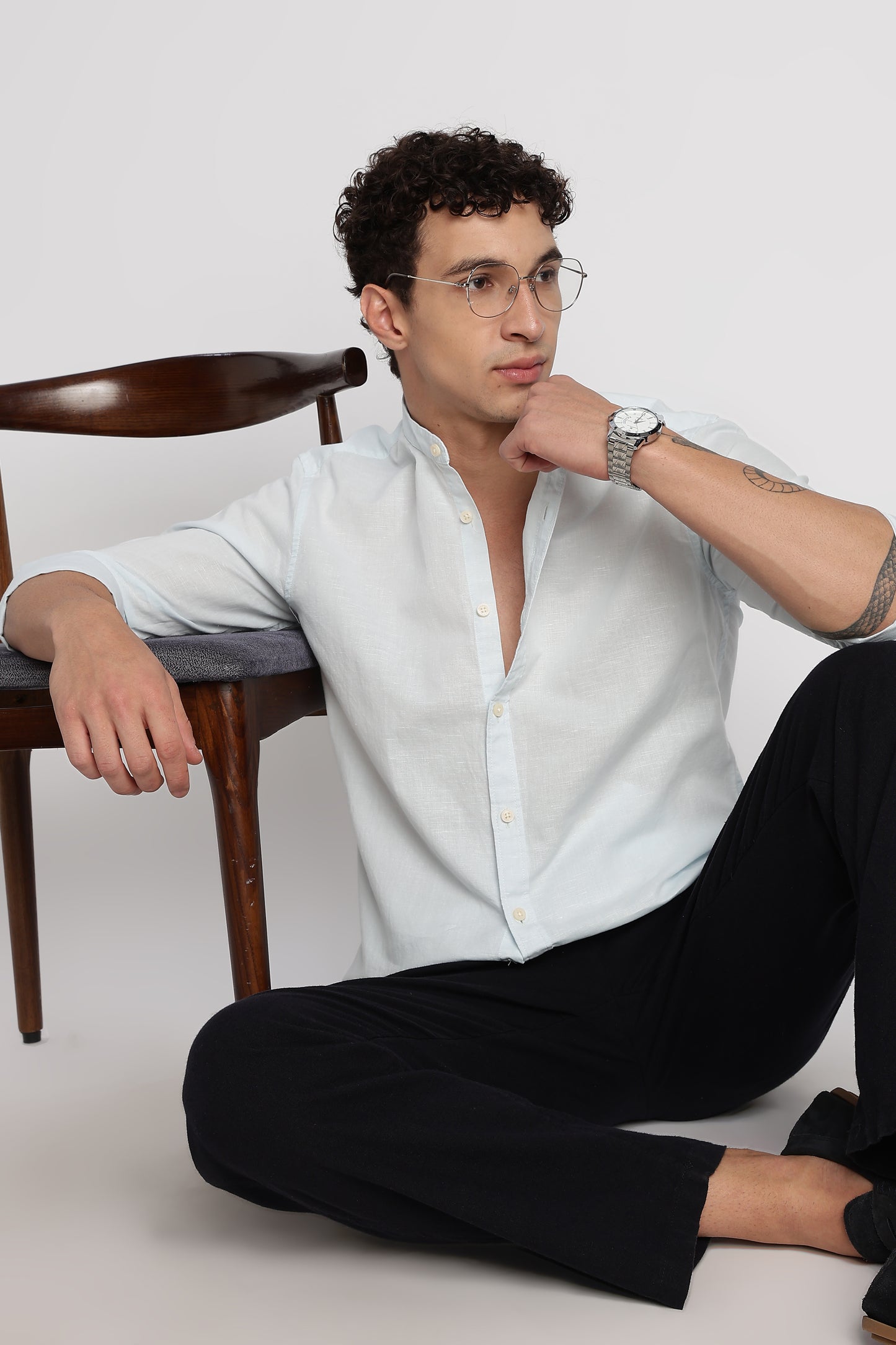 Cotton Linen Slim Fit Shirt Lt Blue