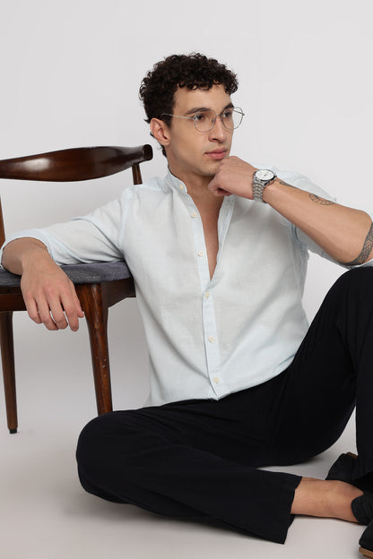 Cotton Linen Slim Fit Shirt Lt Blue