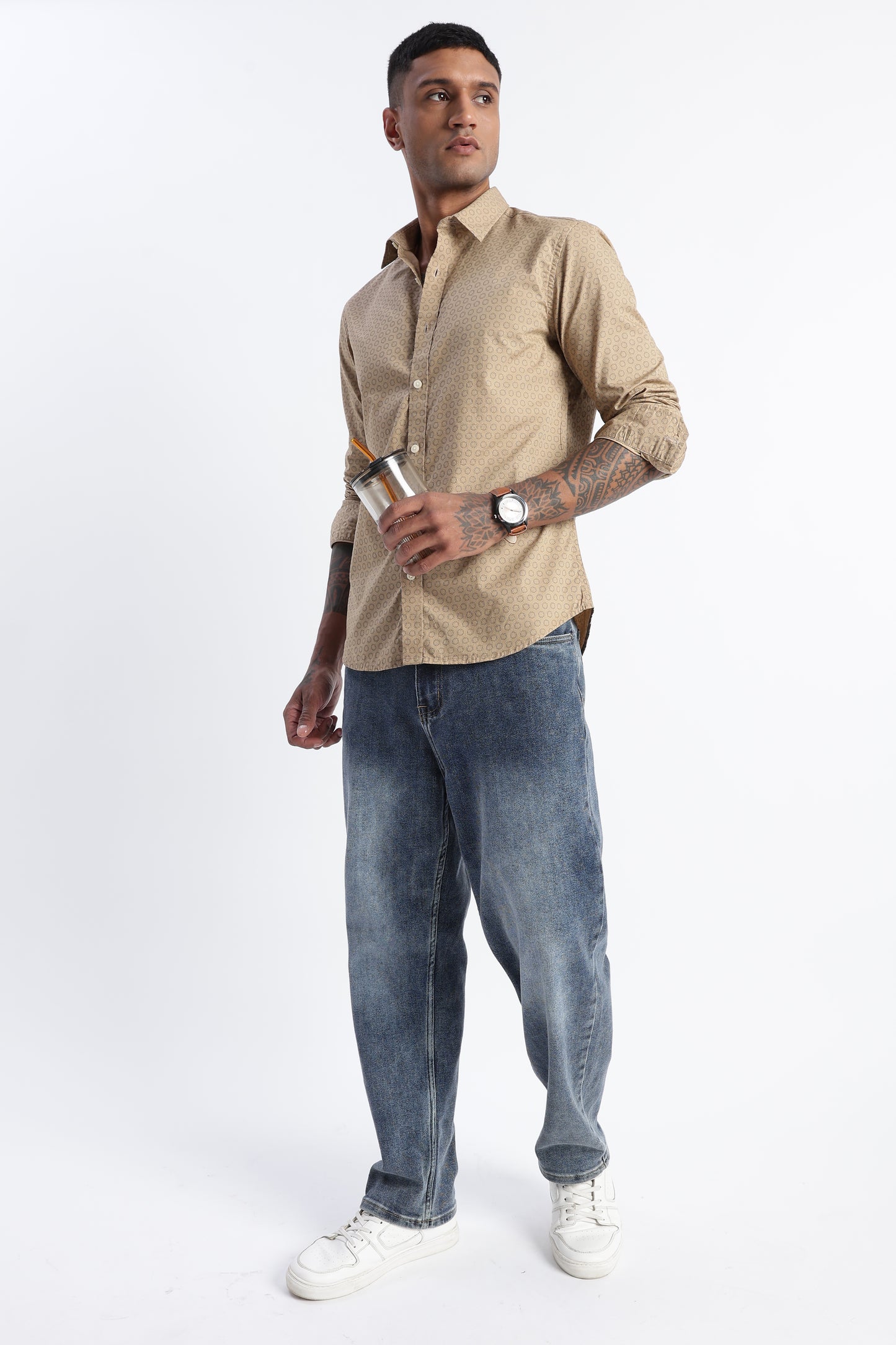 Micro-Print Shirt Khaki