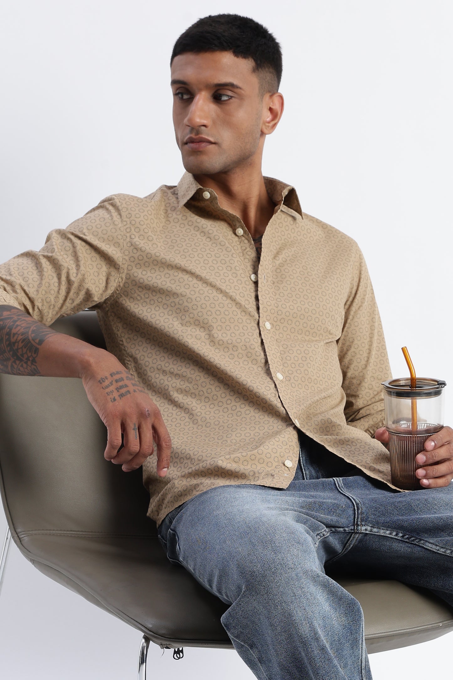 Micro-Print Shirt Khaki