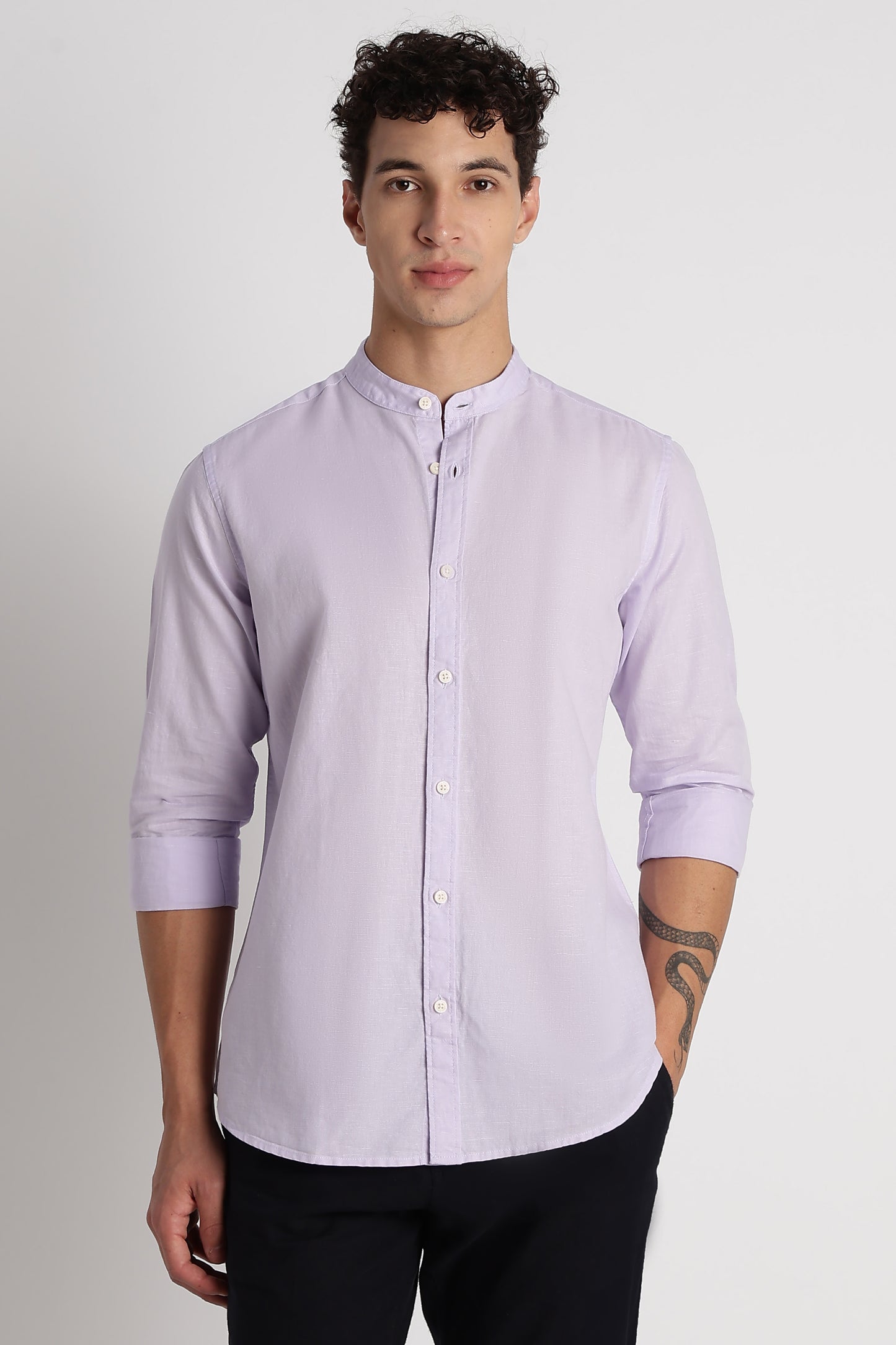 Cotton Linen Slim Fit Shirt Lavender