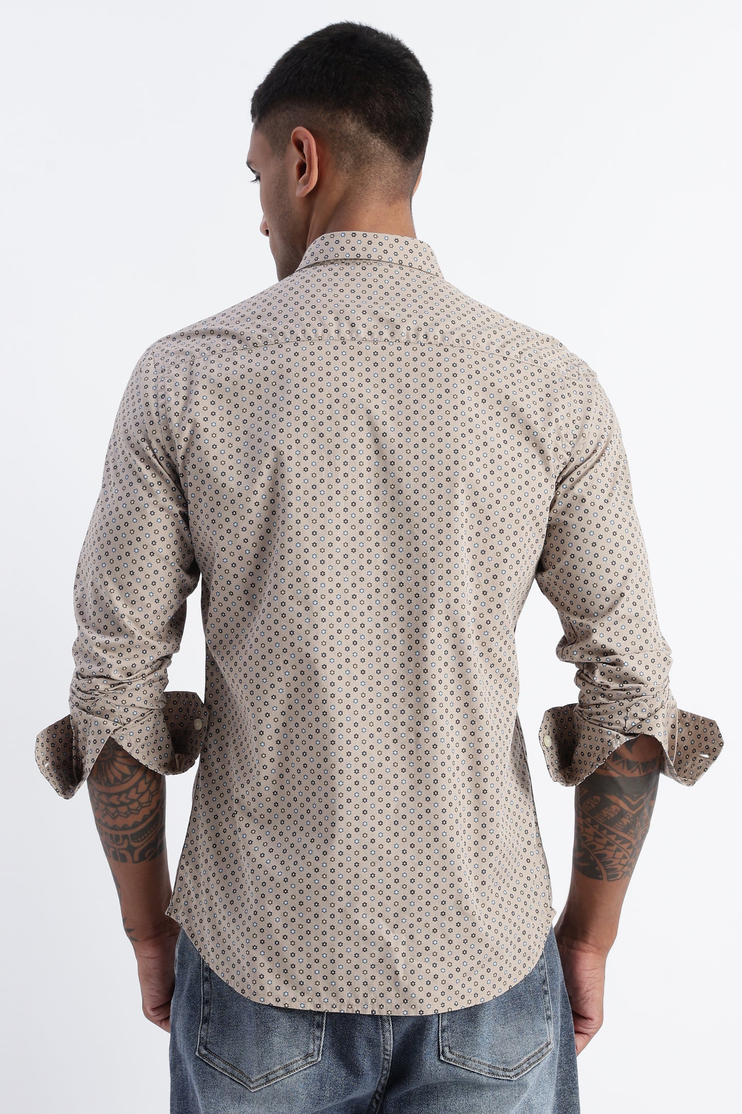 Micro-Print Shirt Beige