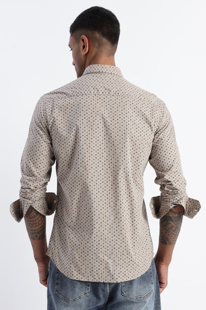Micro-Print Shirt Beige