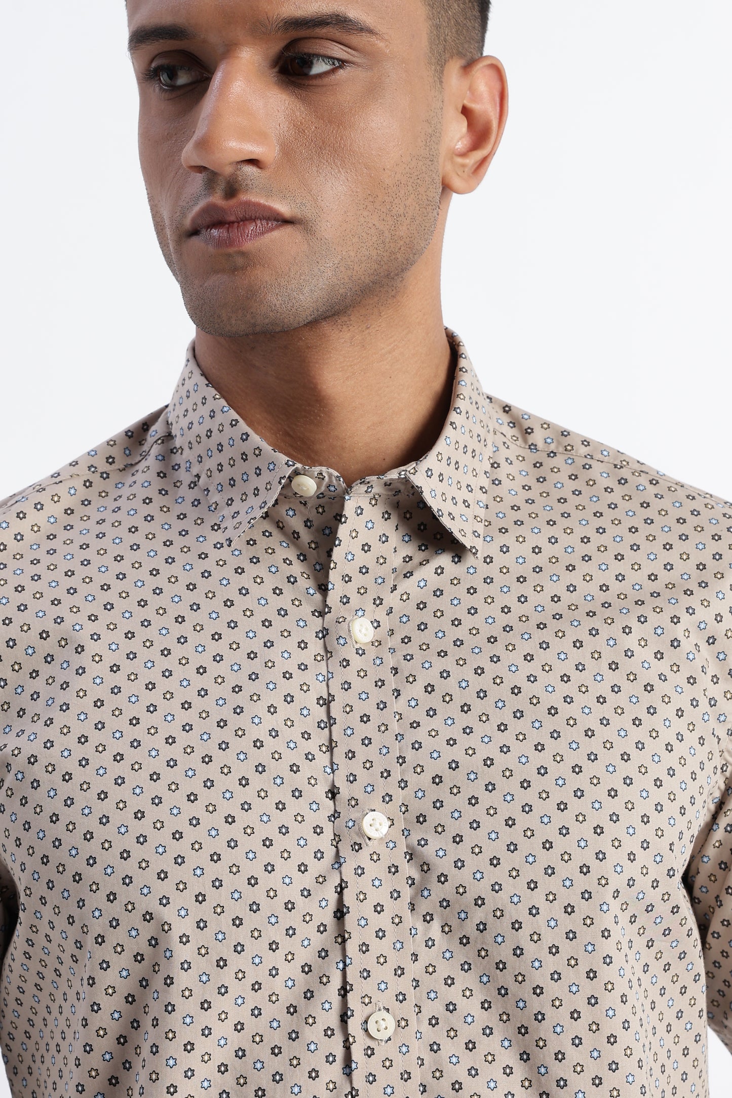 Micro-Print Shirt Beige