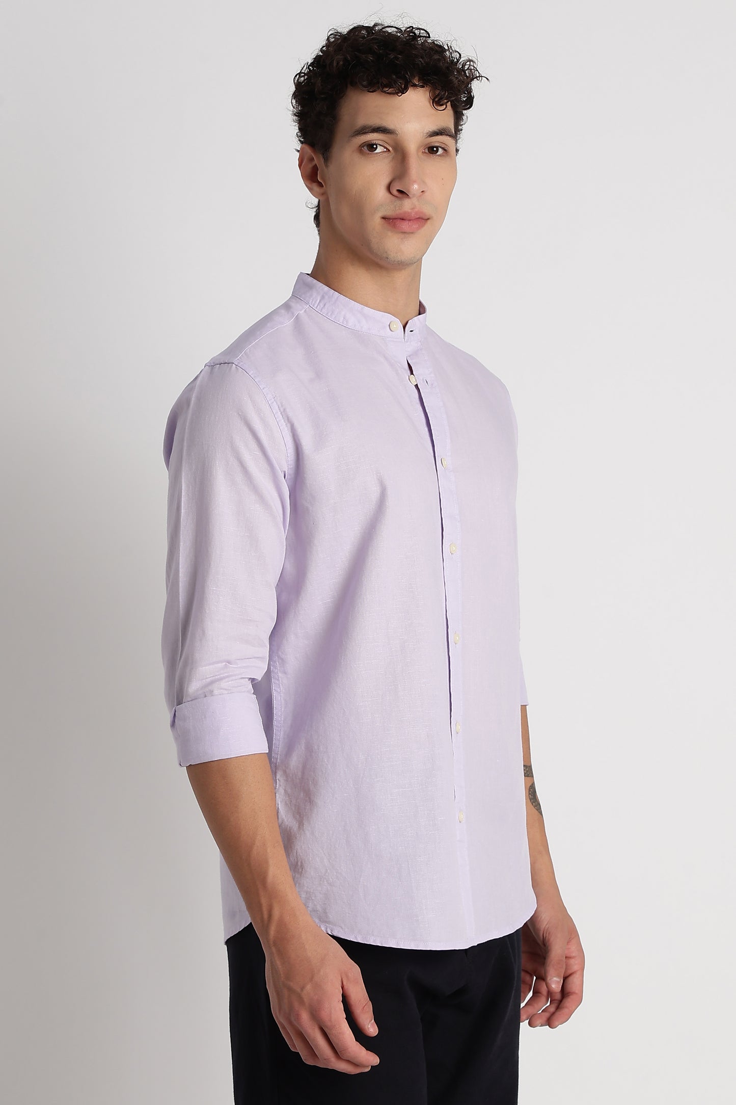 Cotton Linen Slim Fit Shirt Lavender