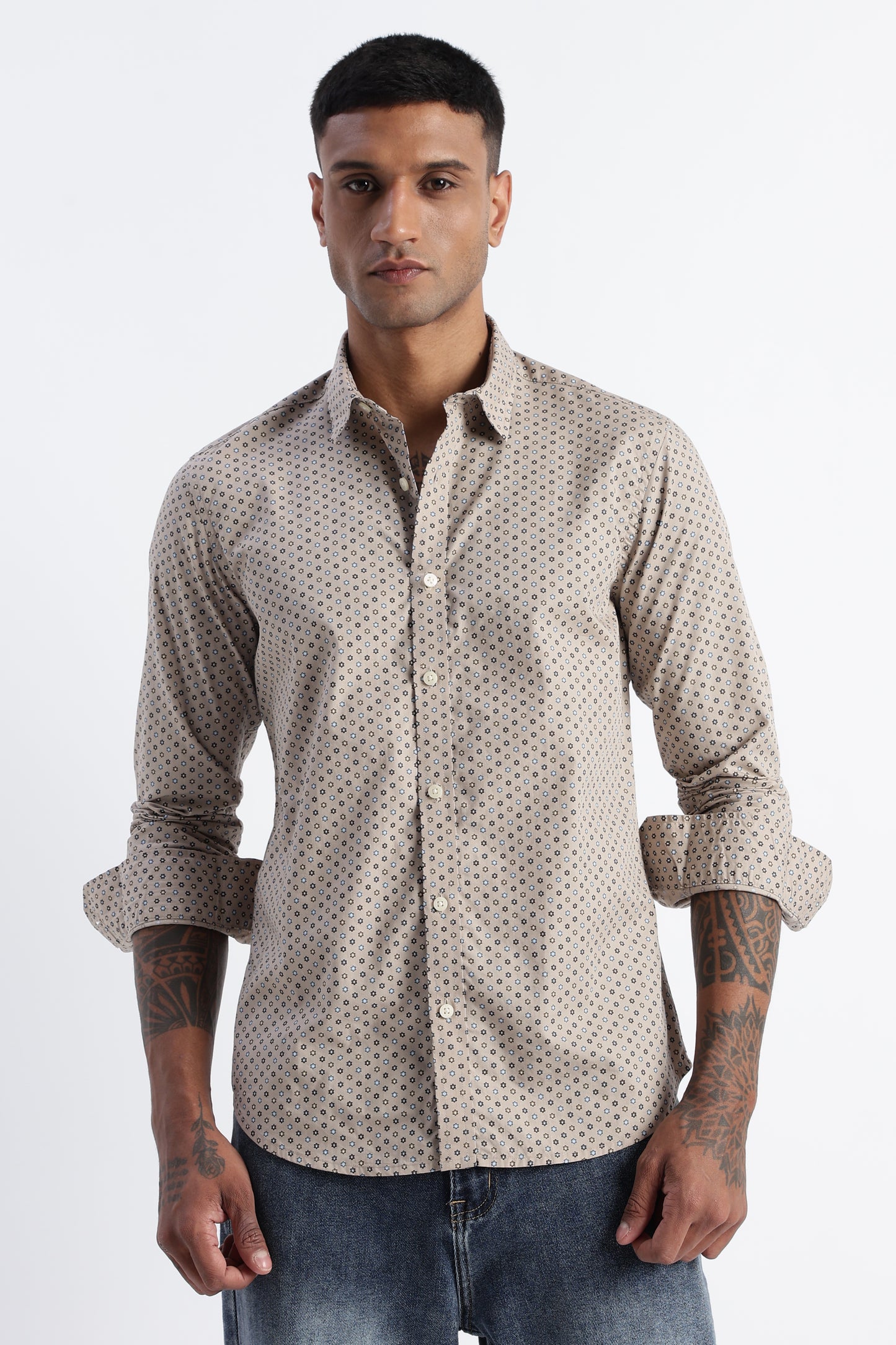 Micro-Print Shirt Beige