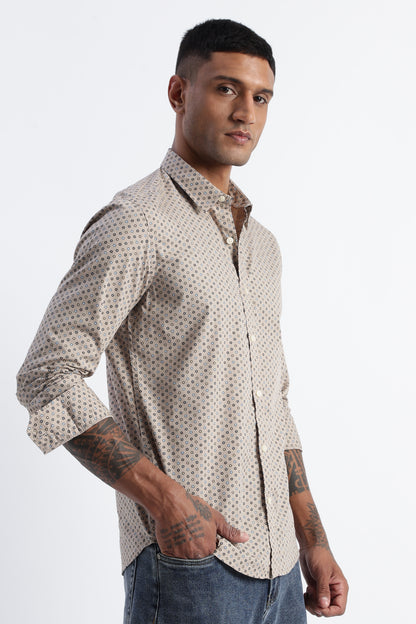 Micro-Print Shirt Beige