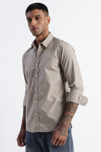 Micro-Print Shirt Beige