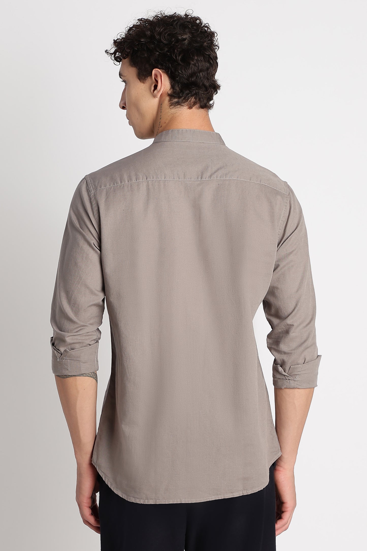 Cotton Linen Slim Fit Shirt Grey
