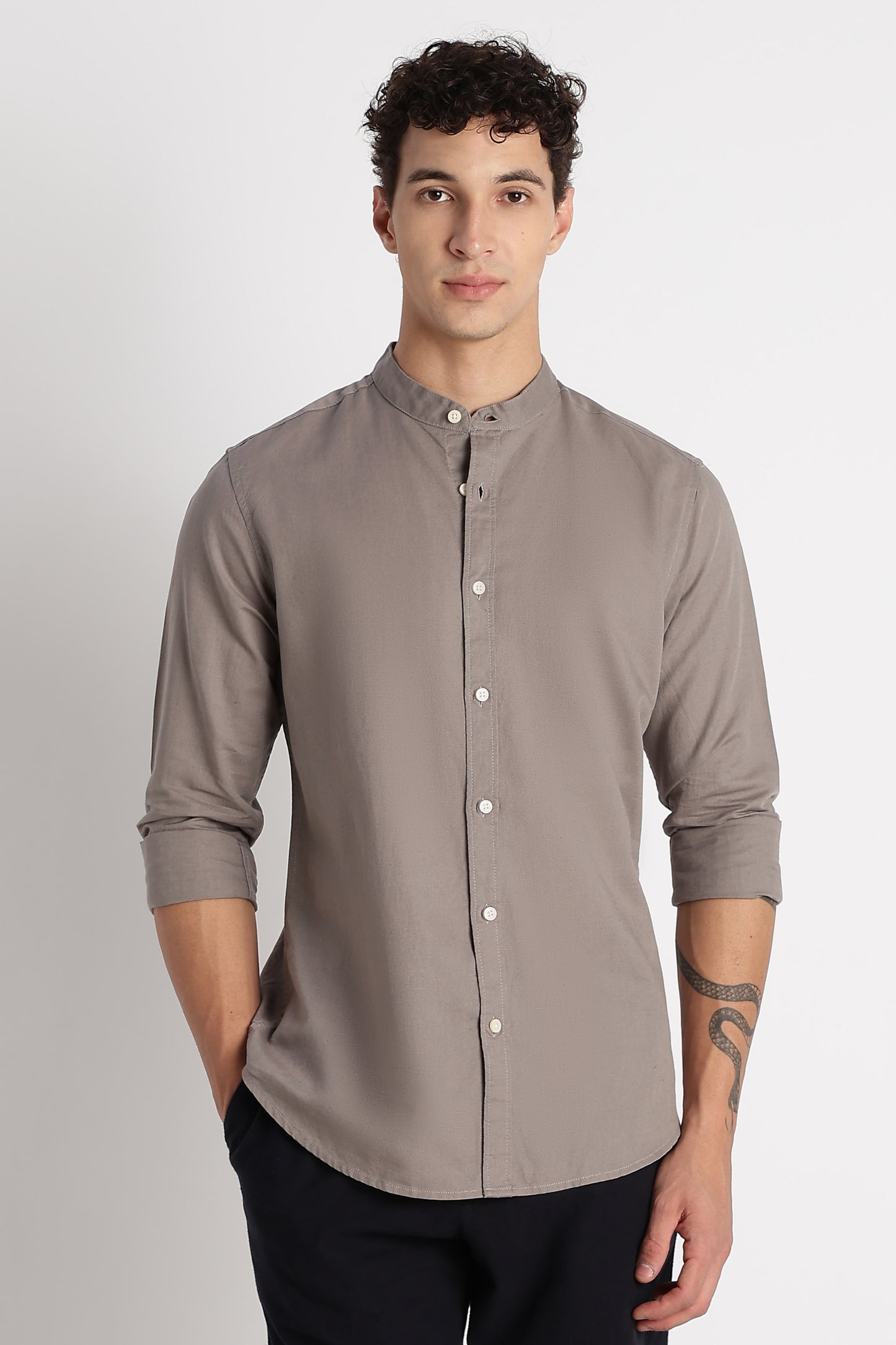 Cotton Linen Slim Fit Shirt Grey