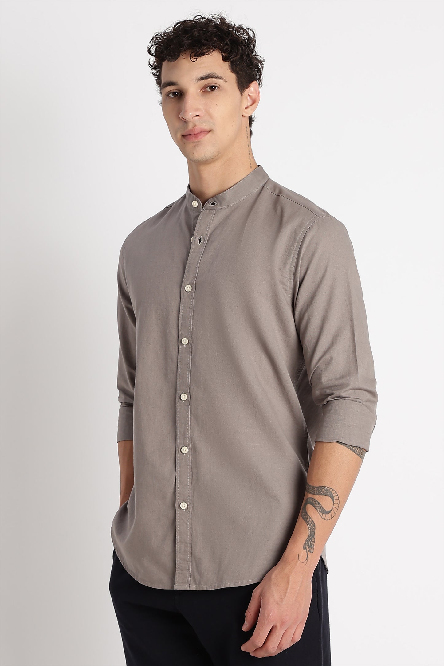 Cotton Linen Slim Fit Shirt Grey