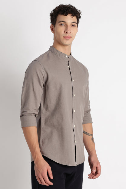 Cotton Linen Slim Fit Shirt Grey
