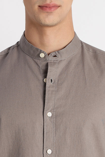 Cotton Linen Slim Fit Shirt Grey