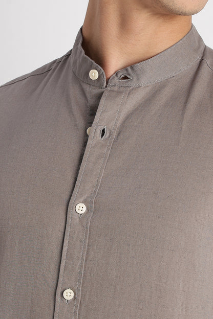 Cotton Linen Slim Fit Shirt Grey