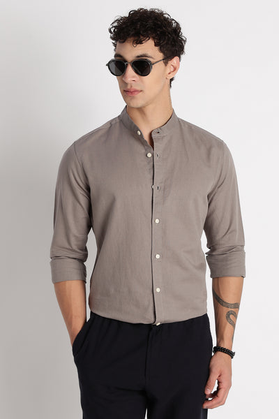 Cotton Linen Slim Fit Shirt Grey
